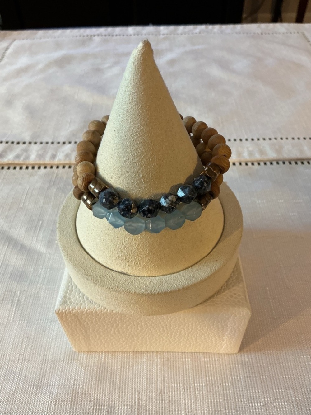 Sandalwood and Gemstone Antique Bronze Tone Stretch Bracelets